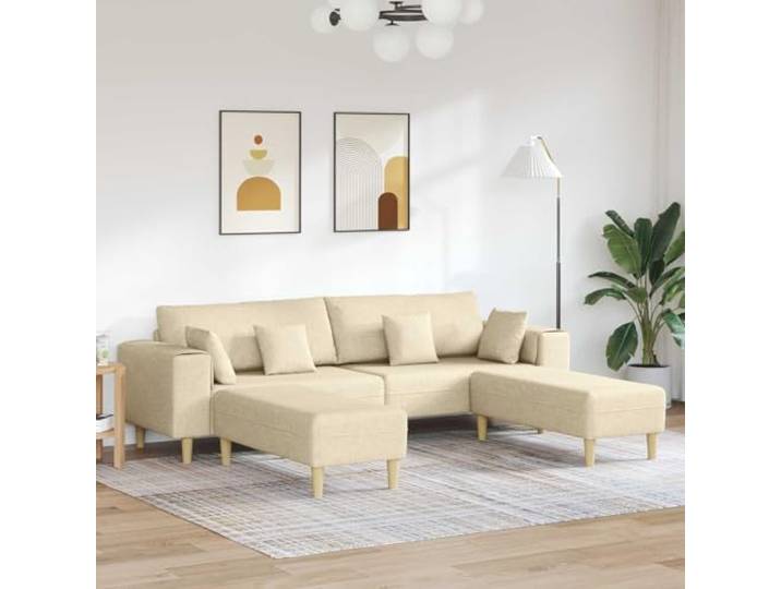 YUTAASU Sofa 3 Sitzer Creme Stoff Atmungsaktiver Stoff, Stabile Holzbeine, Federkissen, Sperrholzrahmen, Einfacher Aufbau