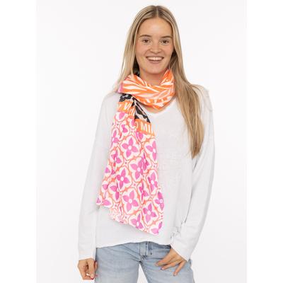 Schal ZWILLINGSHERZ "Zitronen Mosaik ", Damen, pink, Web, Obermaterial: 80% Polyester, 20% Viskose, Modetücher Schal, farbenfrohes Muster mit Zitronen, Schriftzug