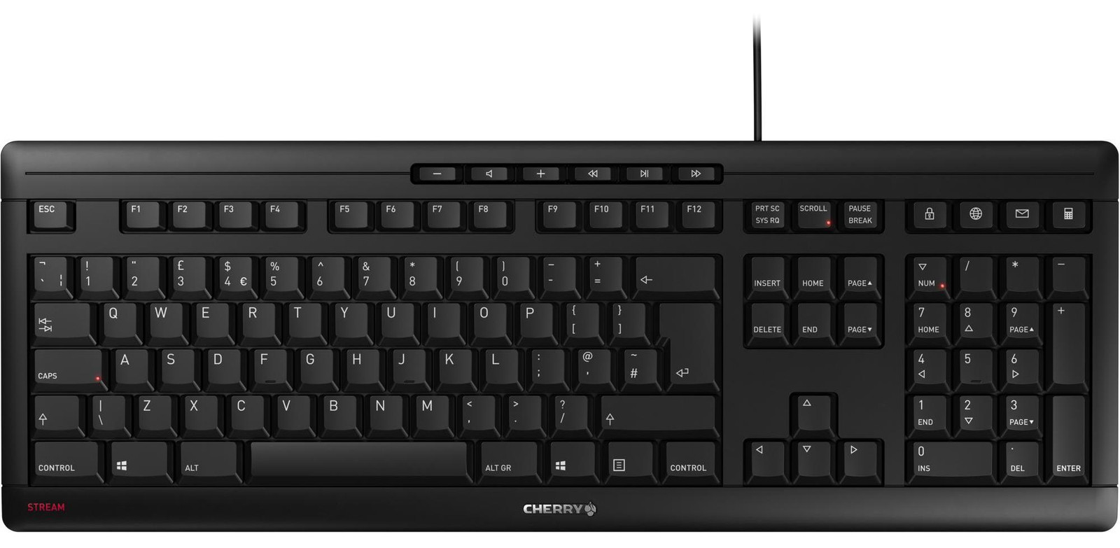 Cherry JK-8500GB-2 TAS Stream Keyboard, Bedraad, GB-Layout, Zwart