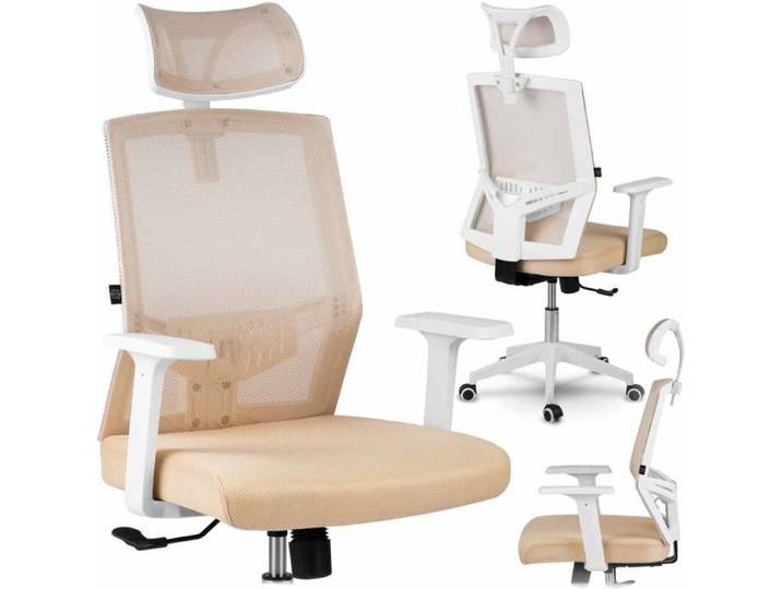 Chaise de bureau réglable - SOFOTEL - Rotar - Micro-résille - Beige - Réglable en hauteur 45-52 cm - Appui-tête réglable