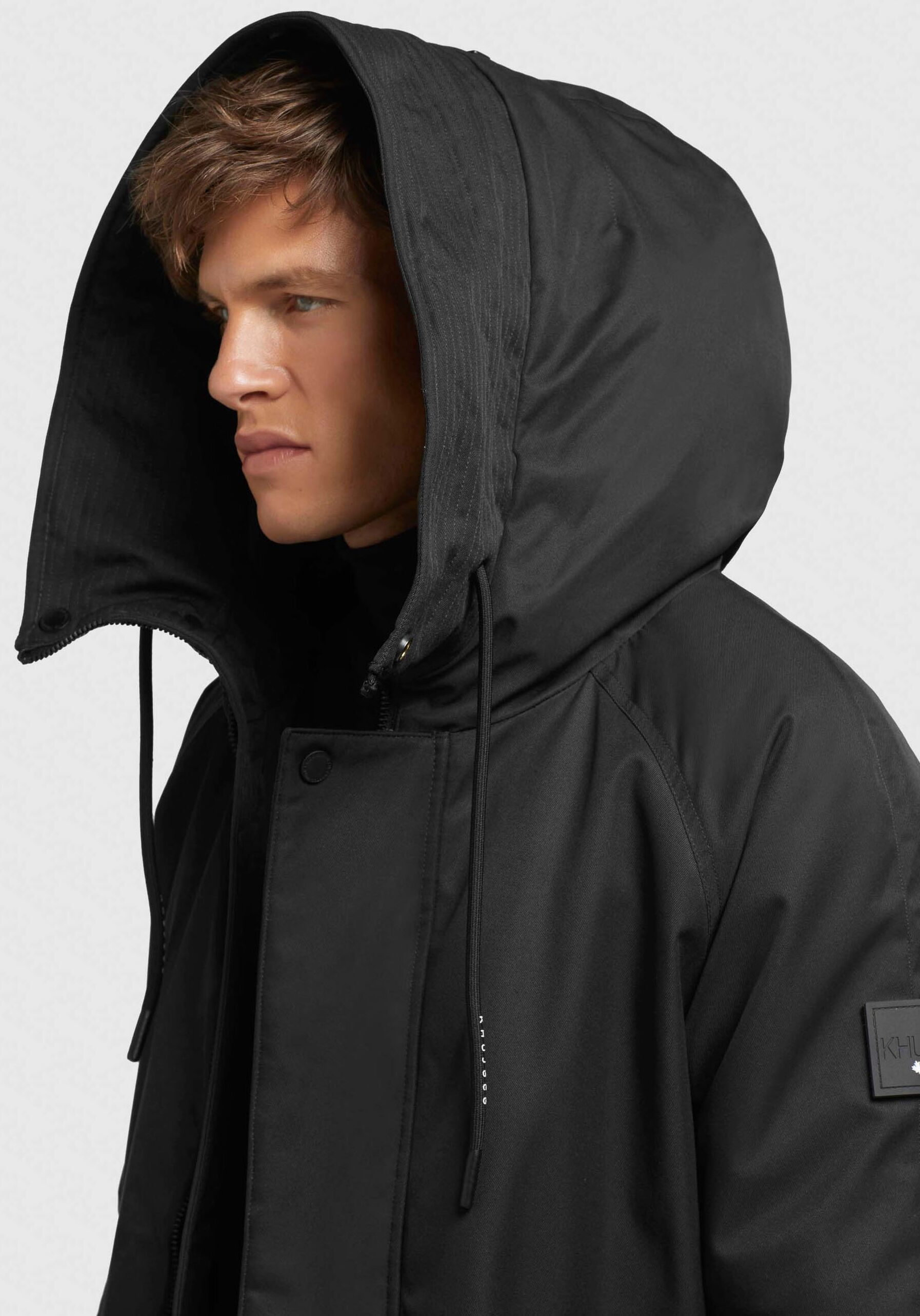 Winterjacke KHUJO "TANDEM", Herren, Gr. L, schwarz, Web, Obermaterial: 100% Polyester, unifarben, weit ca. Mitte Oberschenkel, Jacken Winterjacke, Kordelzug an der Taille schwarz L
