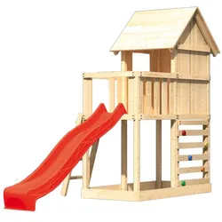 Akubi Stelzenhaus Frieda mit Wellenrutsche und Kletterwand rot