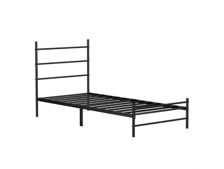 Lit double 90 x 190 cm - FLASIDU - cadre de lit en fer - Lit avec cadre en fer - style industriel - avec tête de lit - Noir