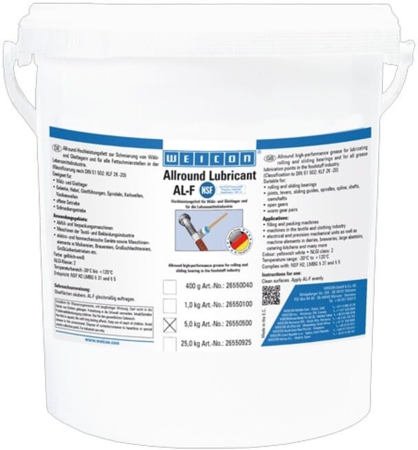 WEICON AL-F Hochleistungsfett, lebensmittelechtes Mehrzweck-Fett, 5 kg, weiß (26550500)