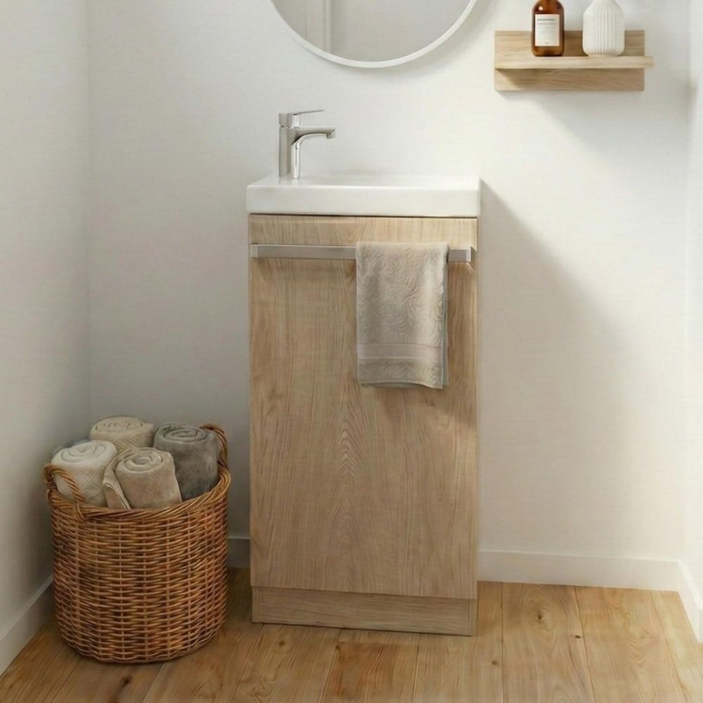 Mob In Ensemble lave-mains sur pieds avec robinet chromé Marron 22x88x41cm