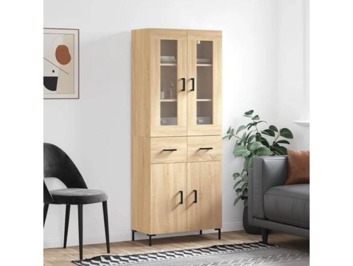 Jkghdrt Highboard Sonoma-Eiche 69,5x34x180 cm Holzwerkstoff mit Metallfüßen Viel Stauraum, glatte Oberfläche, robuste Holzwerkstoffplatten, schlanke Metallfüße, wandmontagefähig