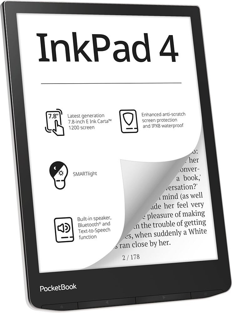 PocketBook InkPad 4 e-reader met touchscreen, 32 GB, Wi-Fi, Black/Silver