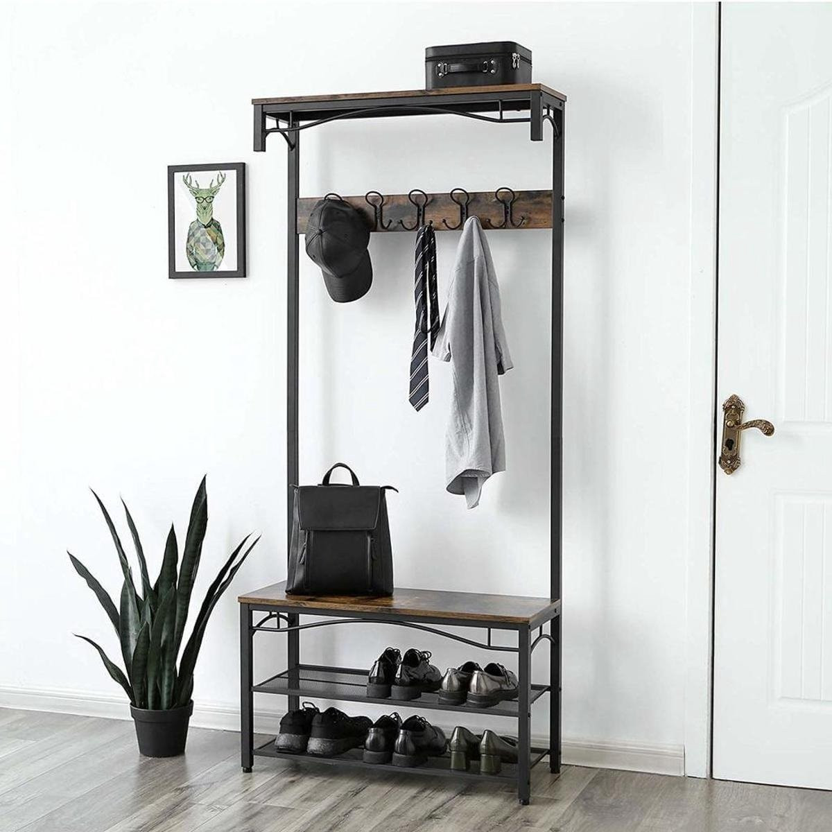 Bobbel Home Garderoberek met Zitbank en 5 Afneembare Haken - Vintage