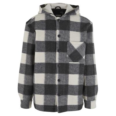 Langmantel URBAN CLASSICS "Urban Classics Big Check Jacket With Hood", Herren, Gr. L, sandweiß, schwarz, 100% Polyester, Mäntel