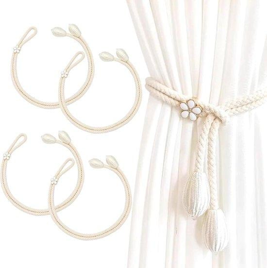 Famanu gordijnbanden, 4 stuks, handgeweven katoen, beige