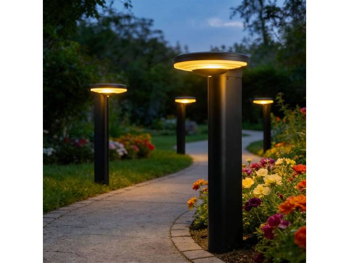 4er-Set Solar Wegeleuchte aus Aluminium, 25,7 x 14 cm x 60 cm, schwarz