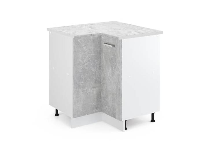 Vicco Eckunterschrank R-Line, Beton, 75.6 cm Verbindet zwei Küchenseiten · Arbeitsplatte Marmor · Höhenverst. Füße · 1 Einlegeboden · 1 Tür