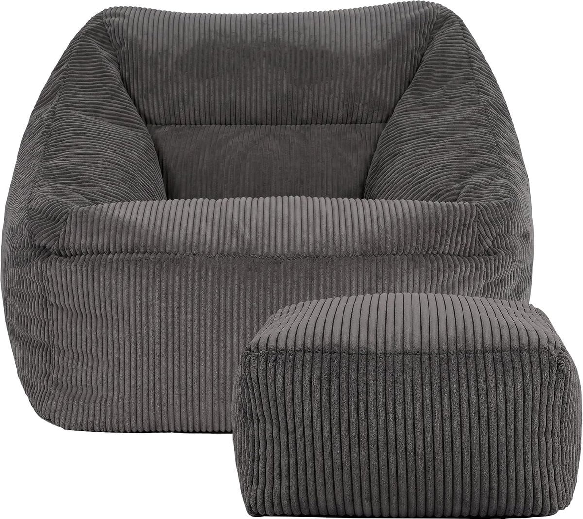 icon Natalia Corduroy Zitzak Fauteuil en Hocker met Vulling, Grijs