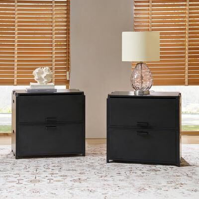 "HULALA HOME Hercli 25""Tall Modern Stackable End Table with Solid Wood Handles Set of 2"