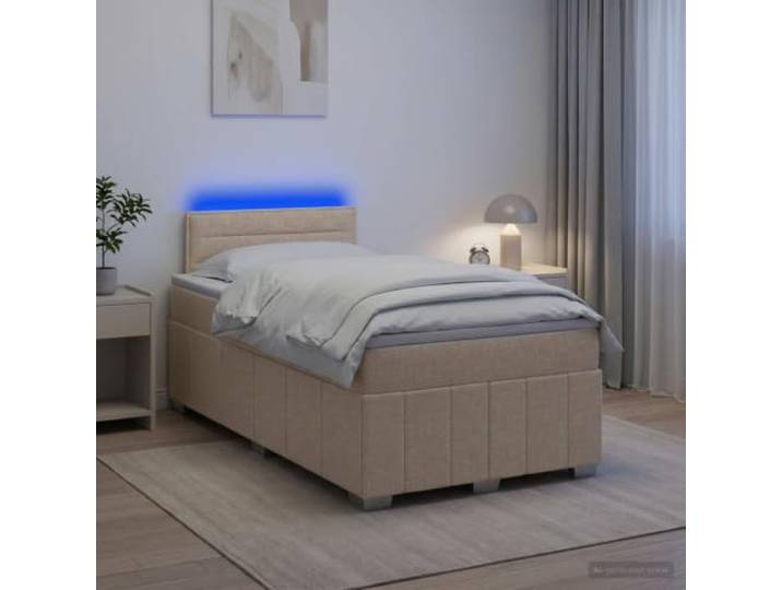 Boxspringbett mit Matratze creme 120 x 190 cm Stoff Mehrfarbige LED-Leuchten, verstellbares Kopfteil, Taschenfedern, Holztechnik, waschbare Bezüge, mittlere Steifigkeit