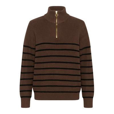 Strickpullover KAFFE "Damen Strickpullover KAlioa", Damen, Gr. XS, braun (braun, schwarz stripe), Obermaterial: 50% Baumwolle CO. 50% Polyacryl PAN., Pullover Strickpullover