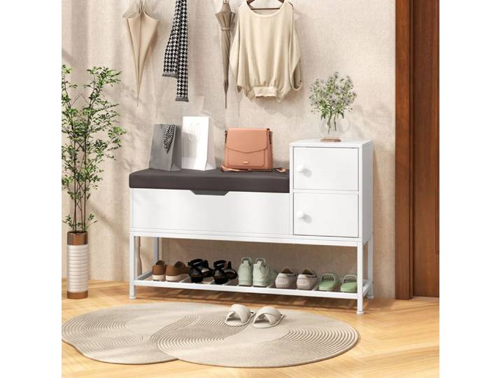 Meuble à Chaussures Entrée - RELAX4LIFE - Compartiment à Couvercle Rabattable - 2 Armoires à Portes - Chausse-Pied - H 53CM
