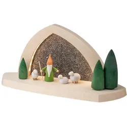 Seiffener Volkskunst Gesteinsbogen natur LED beleuchtet Schäferwichtel 31 cm