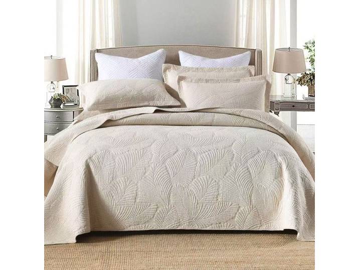 Couvre-lit en pur coton, couvre-lit matelassé, taille Queen et King, couverture brodée feuille de palmier, couvre-lit uni, drap antidérapant