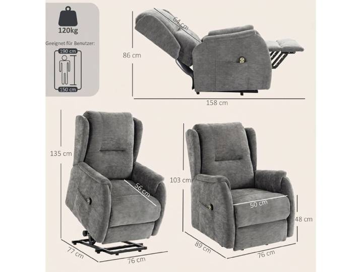 Fauteuil releveur électrique EVRYAE double moteur télécommande chenille gris aide au lever intérieur