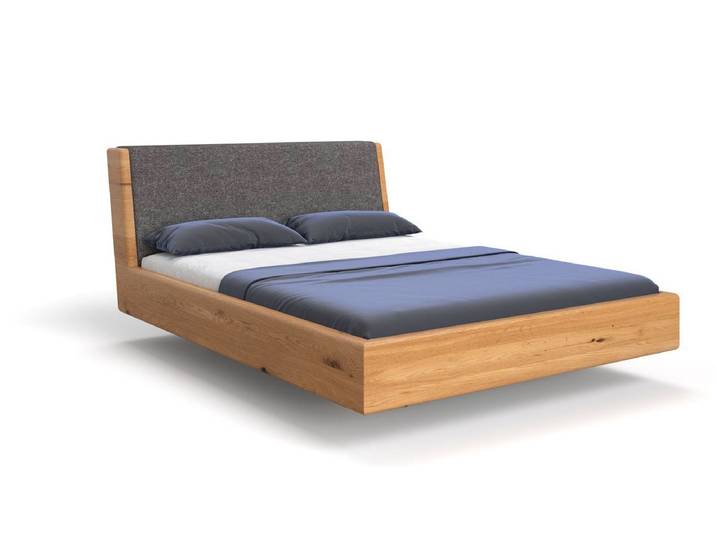 Designer Holzbett Cassian aus massiver Eiche in Schwebeoptik - Anthrazit - 140x200 - Mattlack - Luxusbetten24
