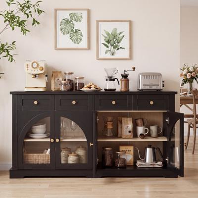 "60"" Modern Sideboard Cabinet with 4 Drawers and 4 Arched Glass Doors"