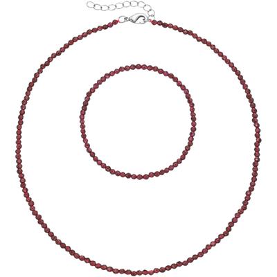 Ketten und Armband Set FIRETTI "Multipack Schmuck Geschenk Armkette Halskette", bunt (silberfarben, rot, rot), Schmuck_Sets, Damen, Elasthan, Messing, Polyester, facettierte Edelsteine