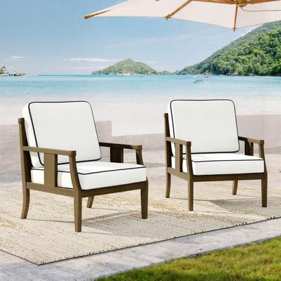 DREAMSIDEA 2 Set Brown Wood Outdoor Accent Club Chairs with Water-Resistant Cushions