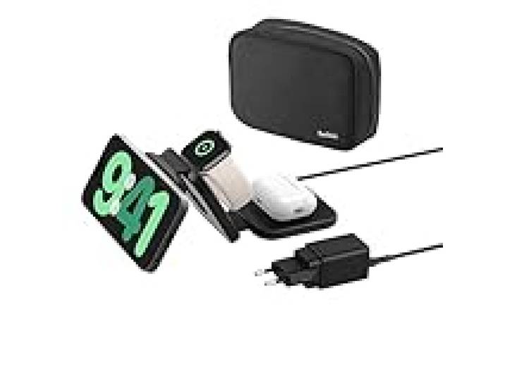 Belkin BoostCharge Pro Station de Recharge aimantée 3-en-1 Portable avec Qi2, Chargeur Compatible MagSafe, Pliable, 15W, pour iPhone 17, iPhone Air, Pixelsnap, Apple Watch Series 11, AirPods