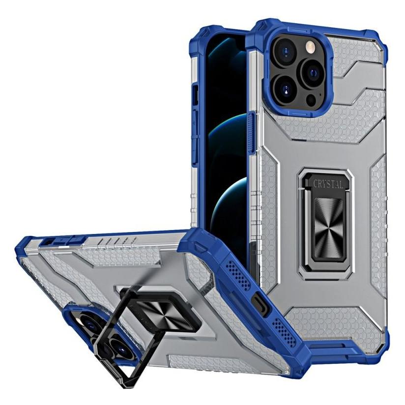 Hurtel Crystal Ring Case robuste Kickstand TPU/PC Panzer Handyhülle Hard Case für iPhone 13 Pro blau (Apple iPhone 13 Pro) (1404978613)