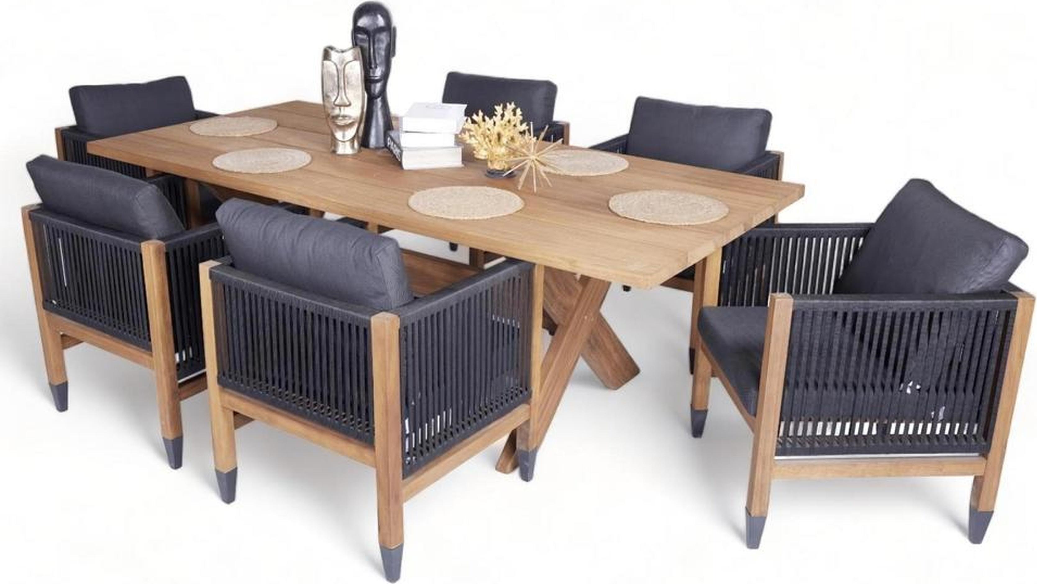 Komplett Set Esstisch Holz Stilvoller 6x Stühle Textil Gartenmöbel