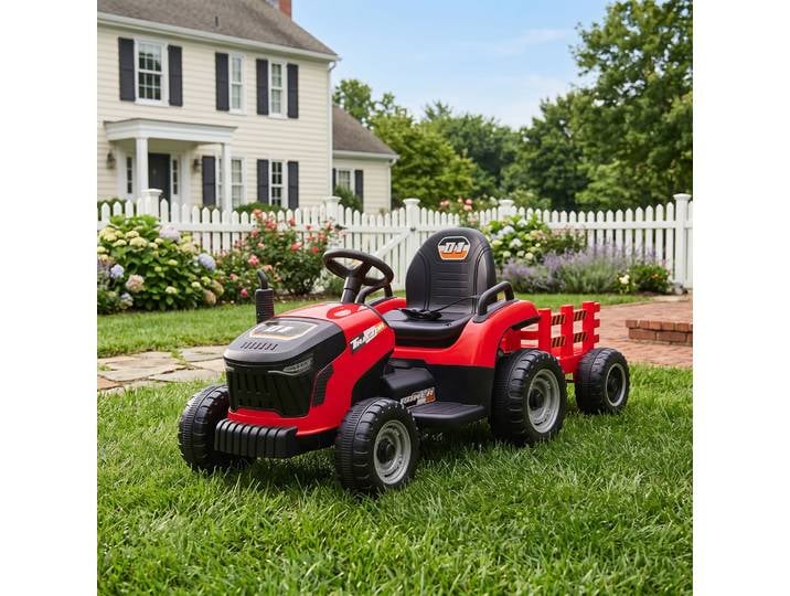 AIYAPLAY Tracteur Électrique Enfants avec Remorque Rouge