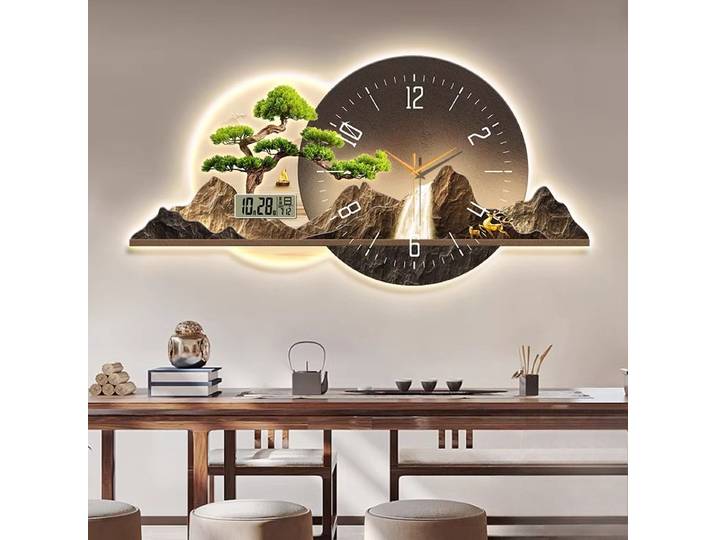 Moderne luxe LED horloge murale numérique Restaurant horloge mode muet calendrier perpétuel horloge murale couloir lampe murale décor à la maison