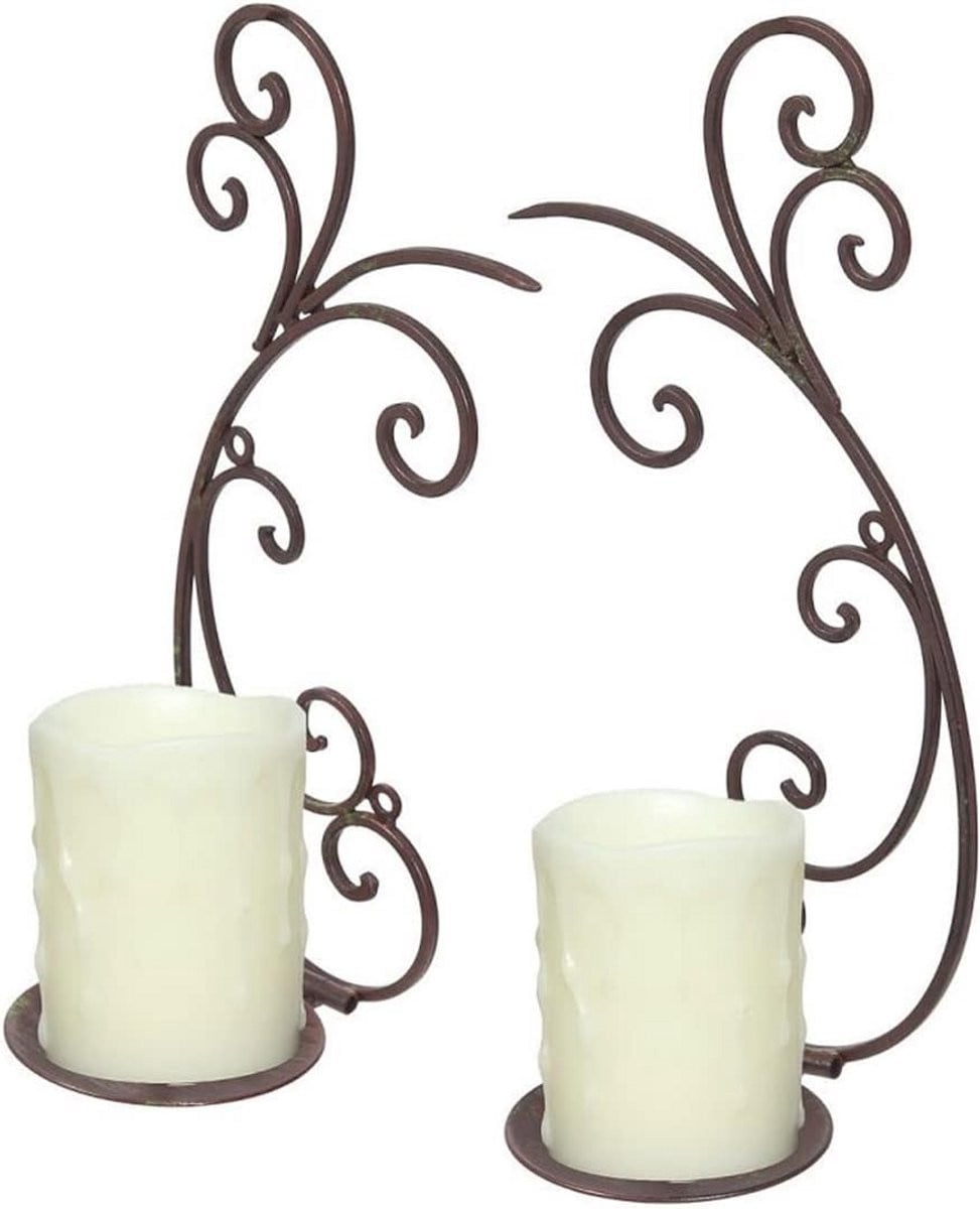 Set van 2 metalen wandkandelaars met bloemenpatroon