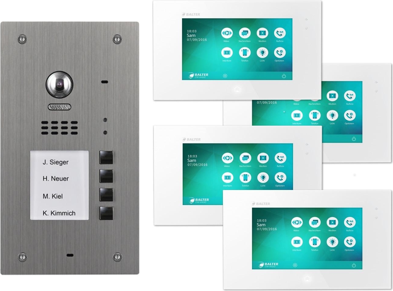 BALTER EVIDA Silber RFID Edelstahl Video Türstation 4 Teilnehmer 2-Draht BUS 170° Kamera