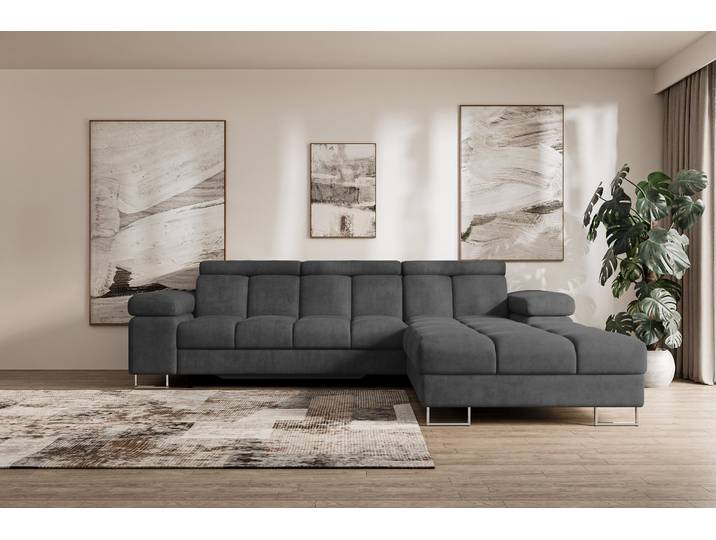 ALTDECOR Ecksofa mit Schlaffunktion und Bettkasten - COMA L - 271x203x79 - Grau Corner Sofa Eckcouch Couch L-Form, links/rechts angeordnet, Schlafcouch Ausziehbar Wohnlandschaft