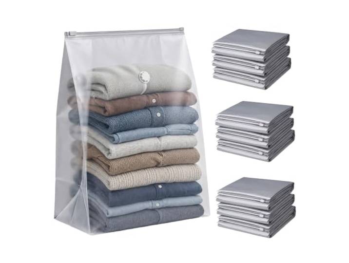 Relaxdays Sacs sous vide\, gris lot de 10\, 100 x 80 cm\, sacs de compression pour linge de lit et vêtements