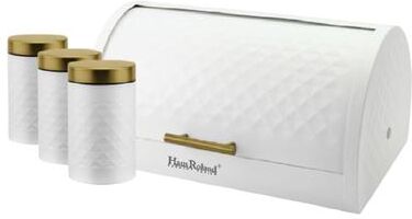 STP Goods "HausRoland White Bread Box Set with 3 Jars - 14.8 x 10.8 x 7.1"""