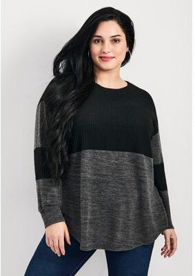 Plus Size Women's Leisure Splice Hacci Top by Avenue in Charcoal Black Marled (Size 16)