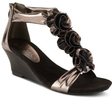 Women's Harlequin Closed Back T-Strap Wedge Sandal by Patrizia by Spring Step in Pewter (Size 37 M)