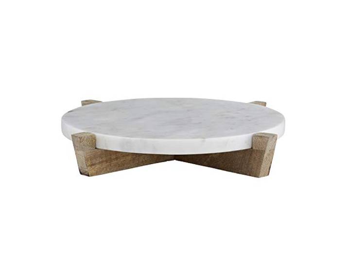 Santa Barbara Design Studio Tischzucker-Tablett aus Marmor, rund, mit Ständer aus Mangoholz, 27,9 cm, Natur