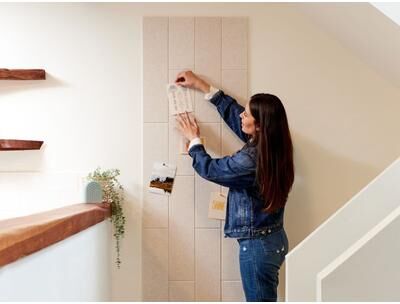 Felt Right Shiplap Latte   Sound Dampening Pinnable Tiles