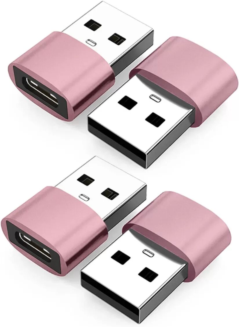INF USB-zu-USB-C Adapter 4er-Set – Type-C Buchse zu USB-A Stecker, USB 2.0 Laden & Daten, PD-Kabel- und Audio-Konverter, Roségold