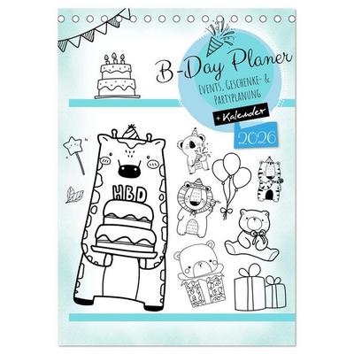 Geburtstagsplaner Doodle Tiere - Für Termine, Geschenke, Eventdetails & mehr (Tischkalender 2026 DIN A5 hoch), CALVENDO Monatskalender