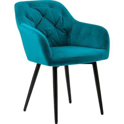 Esszimmerstuhl SALESFEVER "Coventry Komfortabler Polstertuhl im eleganten Stil", blau (türkis, schwarz), B:61cm H:85cm T:45cm, 100% Polyester, Metall, Stühle, Esszimmerstuhl, Stilvoll mit eleganter Knopfheftung