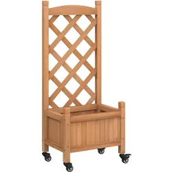 Helloshop26 - Blumenkasten Hochbeet Pflanzkasten Blumen Terrasse Garten mit Rankgitter und Rädern Massivholz Tanne braun 02_0038370