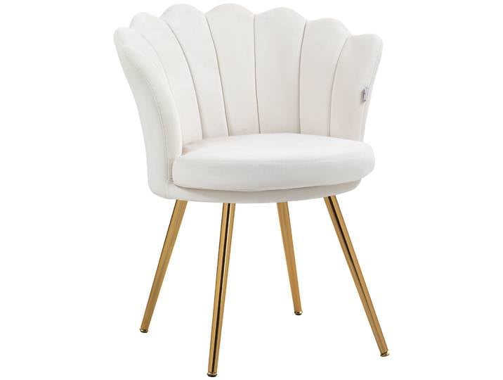 HOMCOM Fauteuil coquillage chaise coiffeuse fauteuil en velours fauteuil de salon avec pieds en métal doré crème