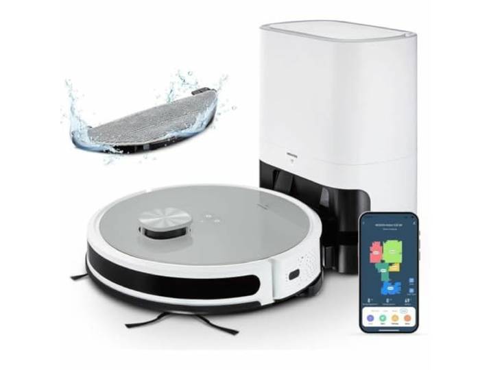 MEDION Saugroboter mit Absaugstation und Wischfunktion X21 SW (Lasernavigation, Starke 3000Pa Saugkraft, 2in1 Roboterstaubsauger, präzise Kartenerstellung, Go & No Go Bereiche, mehrere Etagen)
