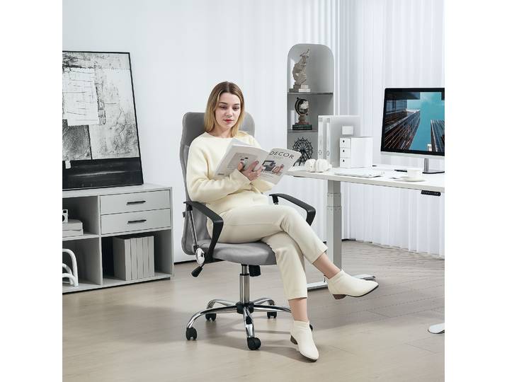 HOMCOM Chaise Bureau Ergonomique Pivotante Tissu Mesh Gris Clair