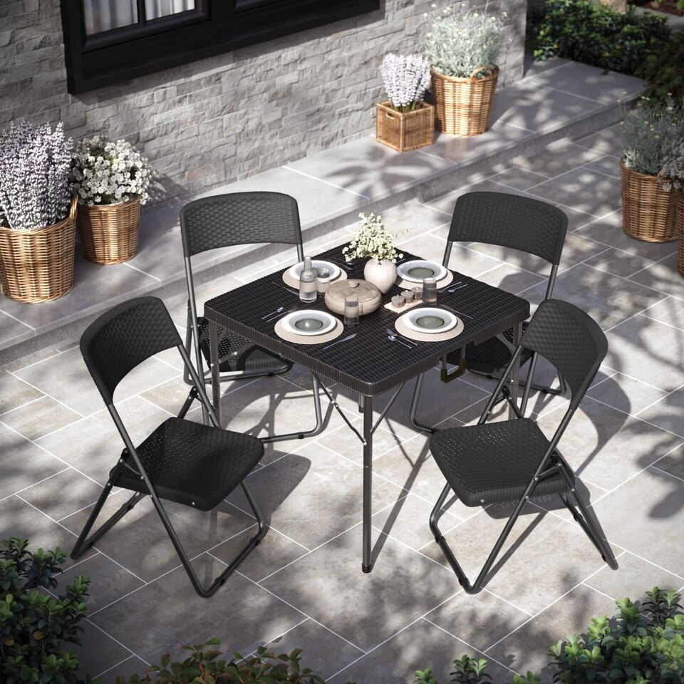 17 Stories Rakya 4 - Person Patio Dining Set Square Table Black 4